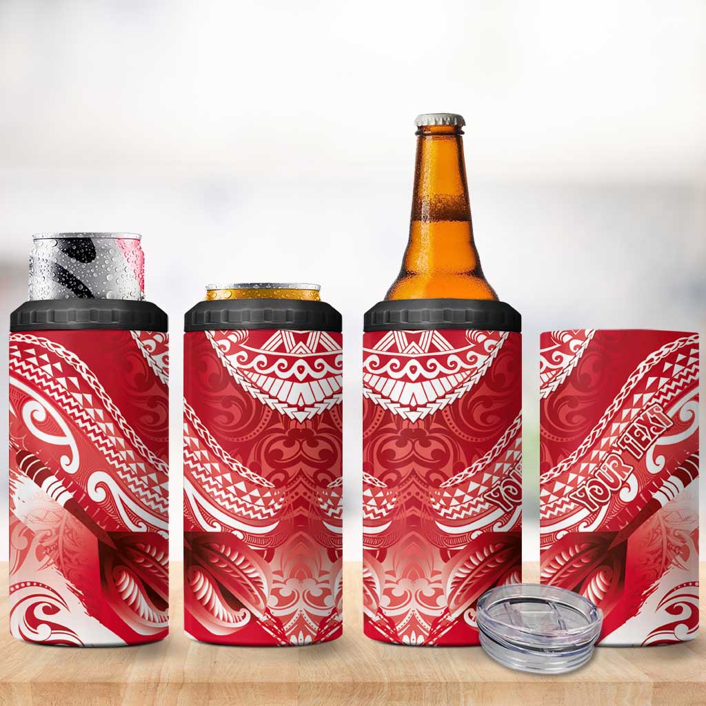 Personalised New Zealand Aotearoa Darts Masters 4 in 1 Can Cooler Tumbler Maori Art Tattoo with Tribal Dart Symbol Red - Polynesian Pride