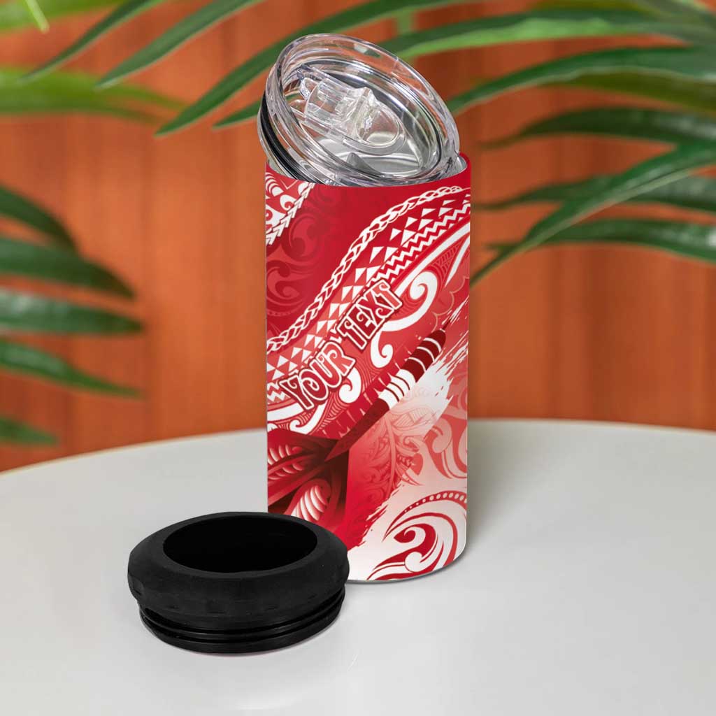 Personalised New Zealand Aotearoa Darts Masters 4 in 1 Can Cooler Tumbler Maori Art Tattoo with Tribal Dart Symbol Red - Polynesian Pride