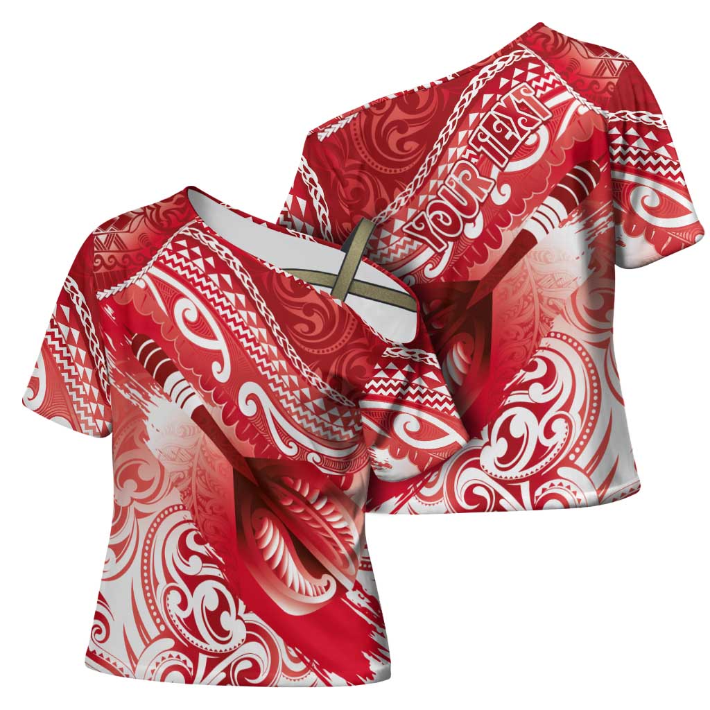 Personalised New Zealand Aotearoa Darts Masters Cross Shoulder Shirt Maori Art Tattoo with Tribal Dart Symbol Red - Polynesian Pride