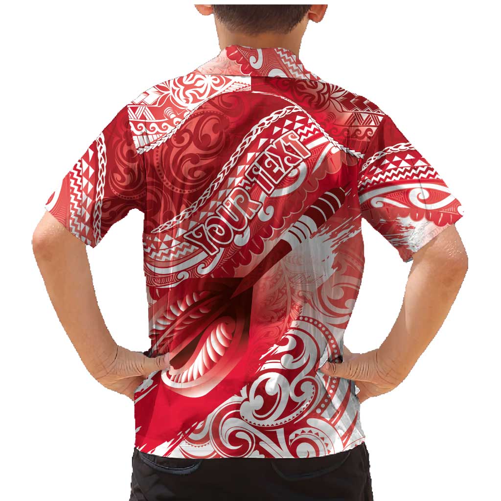 Personalised New Zealand Aotearoa Darts Masters Family Matching Mermaid Dress and Hawaiian Shirt Maori Art Tattoo with Tribal Dart Symbol Red - Polynesian Pride