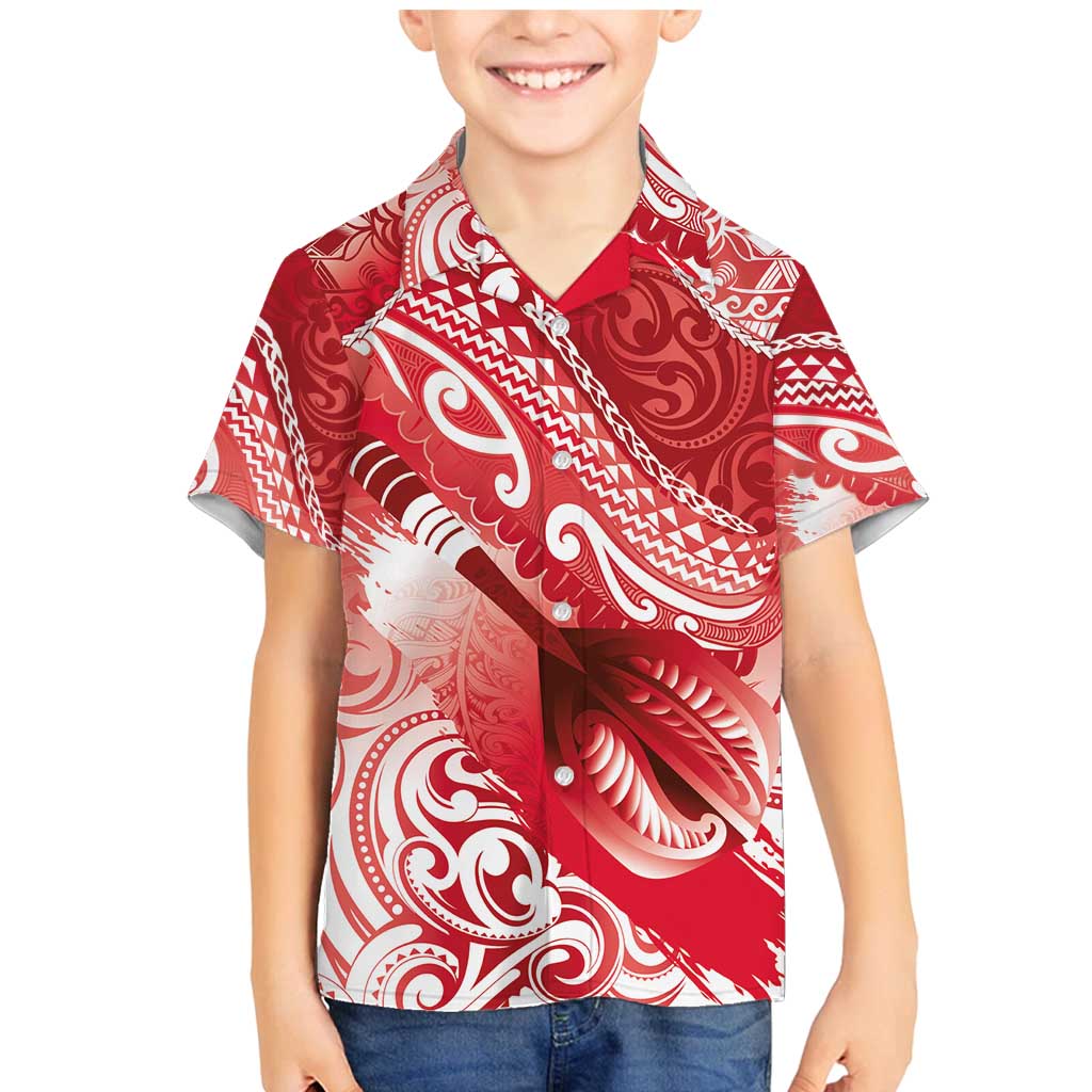 Personalised New Zealand Aotearoa Darts Masters Family Matching Mermaid Dress and Hawaiian Shirt Maori Art Tattoo with Tribal Dart Symbol Red - Polynesian Pride