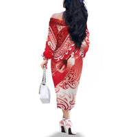 Personalised New Zealand Aotearoa Darts Masters Family Matching Off The Shoulder Long Sleeve Dress and Hawaiian Shirt Maori Art Tattoo with Tribal Dart Symbol Red - Polynesian Pride