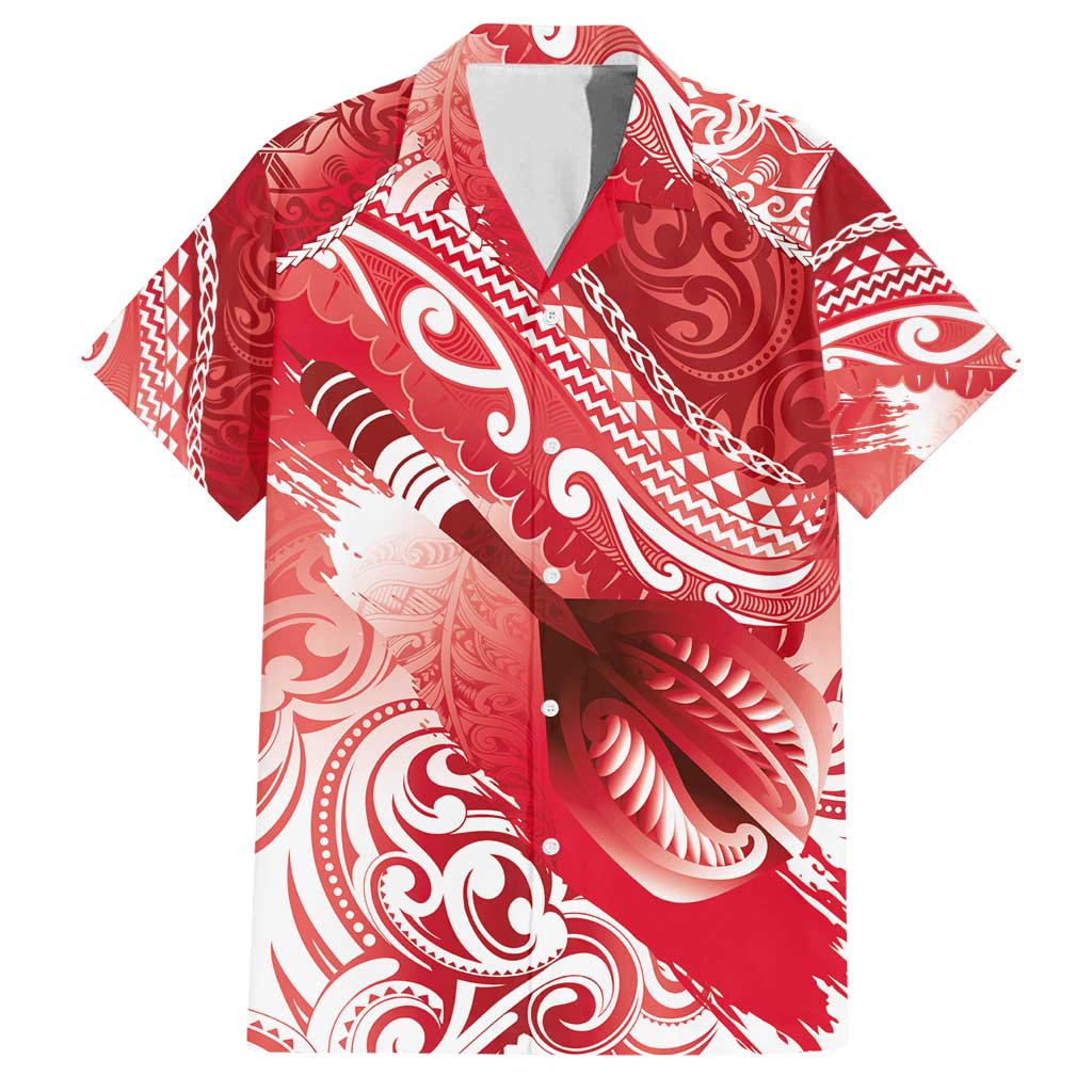 Personalised New Zealand Aotearoa Darts Masters Family Matching Off Shoulder Maxi Dress and Hawaiian Shirt Maori Art Tattoo with Tribal Dart Symbol Red - Polynesian Pride