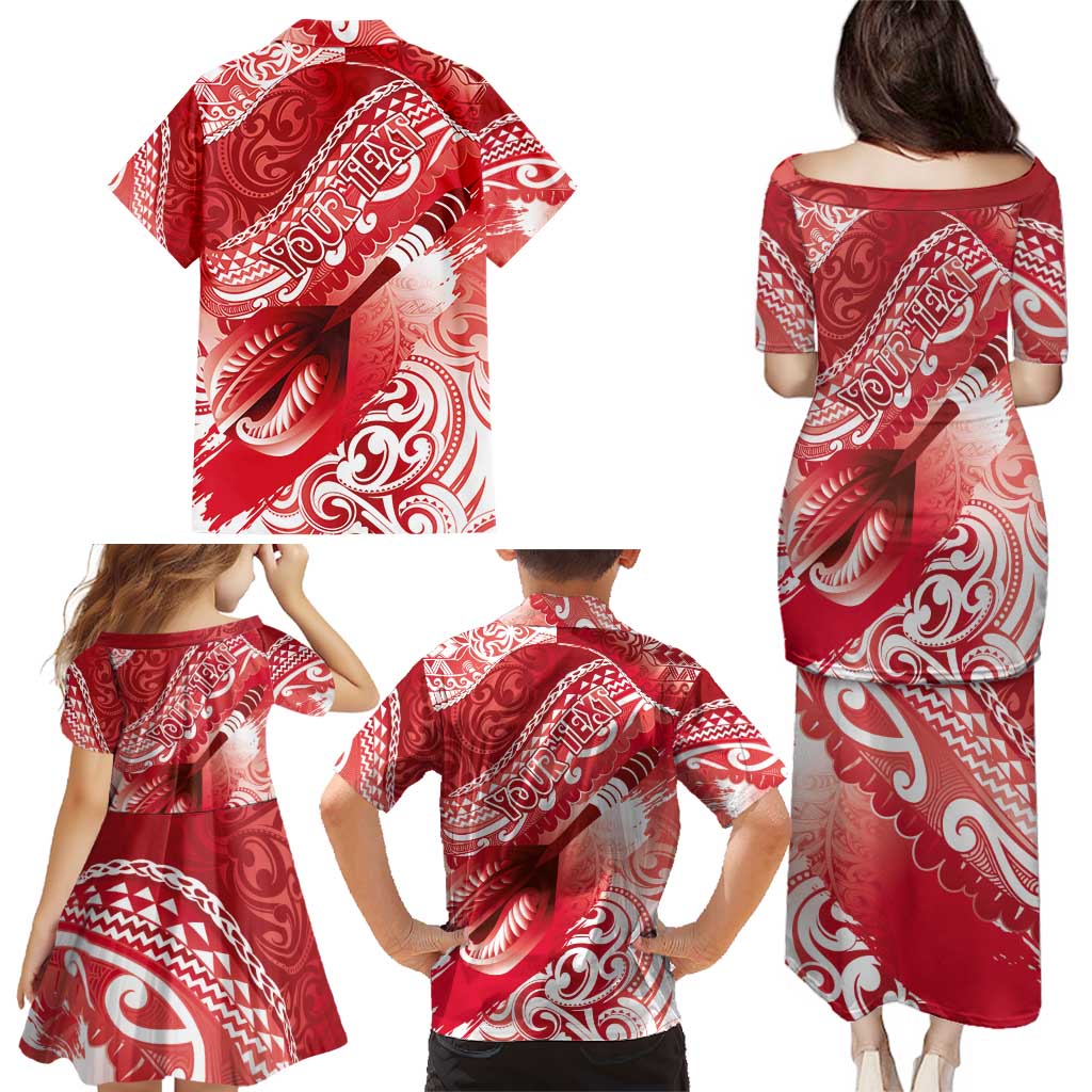 Personalised New Zealand Aotearoa Darts Masters Family Matching Puletasi and Hawaiian Shirt Maori Art Tattoo with Tribal Dart Symbol Red - Polynesian Pride
