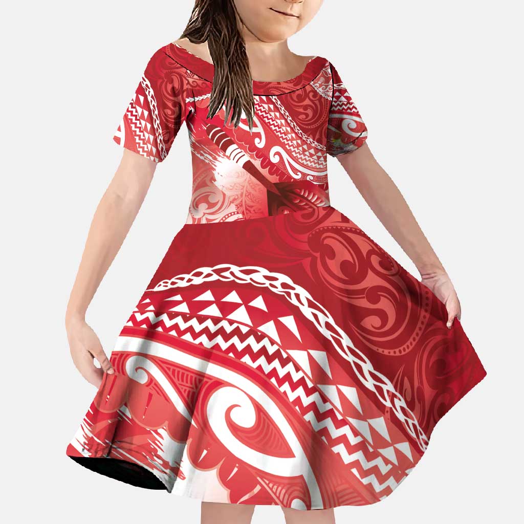 Personalised New Zealand Aotearoa Darts Masters Family Matching Short Sleeve Bodycon Dress and Hawaiian Shirt Maori Art Tattoo with Tribal Dart Symbol Red - Polynesian Pride