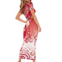 Personalised New Zealand Aotearoa Darts Masters Family Matching Short Sleeve Bodycon Dress and Hawaiian Shirt Maori Art Tattoo with Tribal Dart Symbol Red - Polynesian Pride