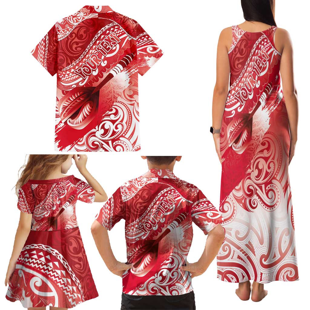 Personalised New Zealand Aotearoa Darts Masters Family Matching Tank Maxi Dress and Hawaiian Shirt Maori Art Tattoo with Tribal Dart Symbol Red - Polynesian Pride
