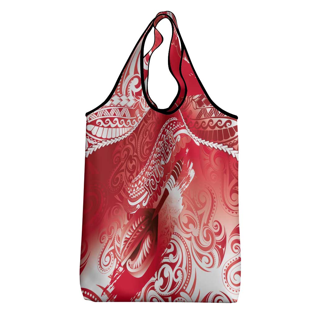 Personalised New Zealand Aotearoa Darts Masters Grocery Bag Maori Art Tattoo with Tribal Dart Symbol Red - Polynesian Pride