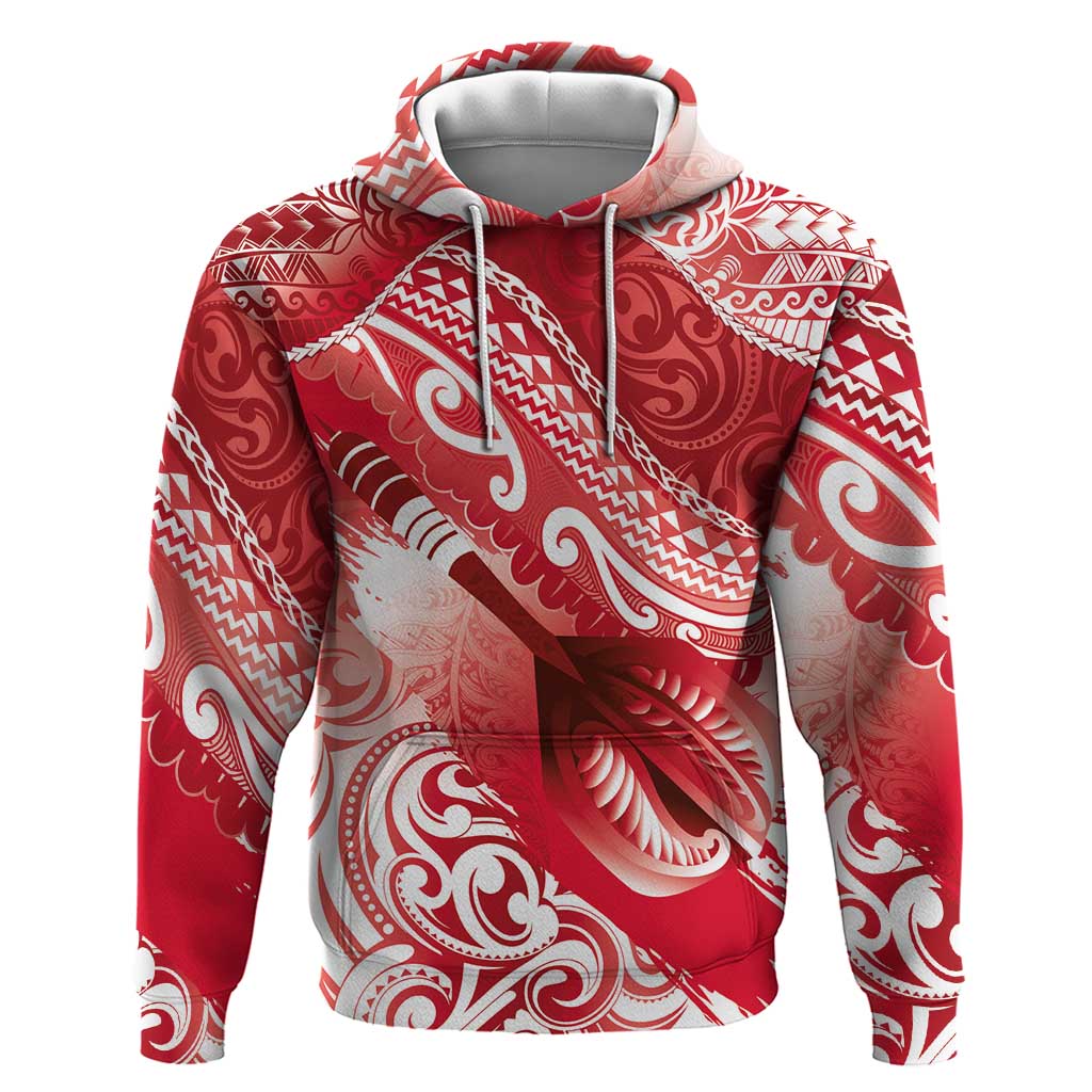 Personalised New Zealand Aotearoa Darts Masters Hoodie Maori Art Tattoo with Tribal Dart Symbol Red - Polynesian Pride