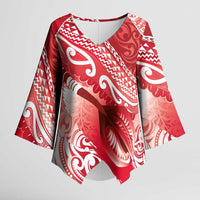 Personalised New Zealand Aotearoa Darts Masters Kimono Sleeve Blouse Maori Art Tattoo with Tribal Dart Symbol Red - Polynesian Pride