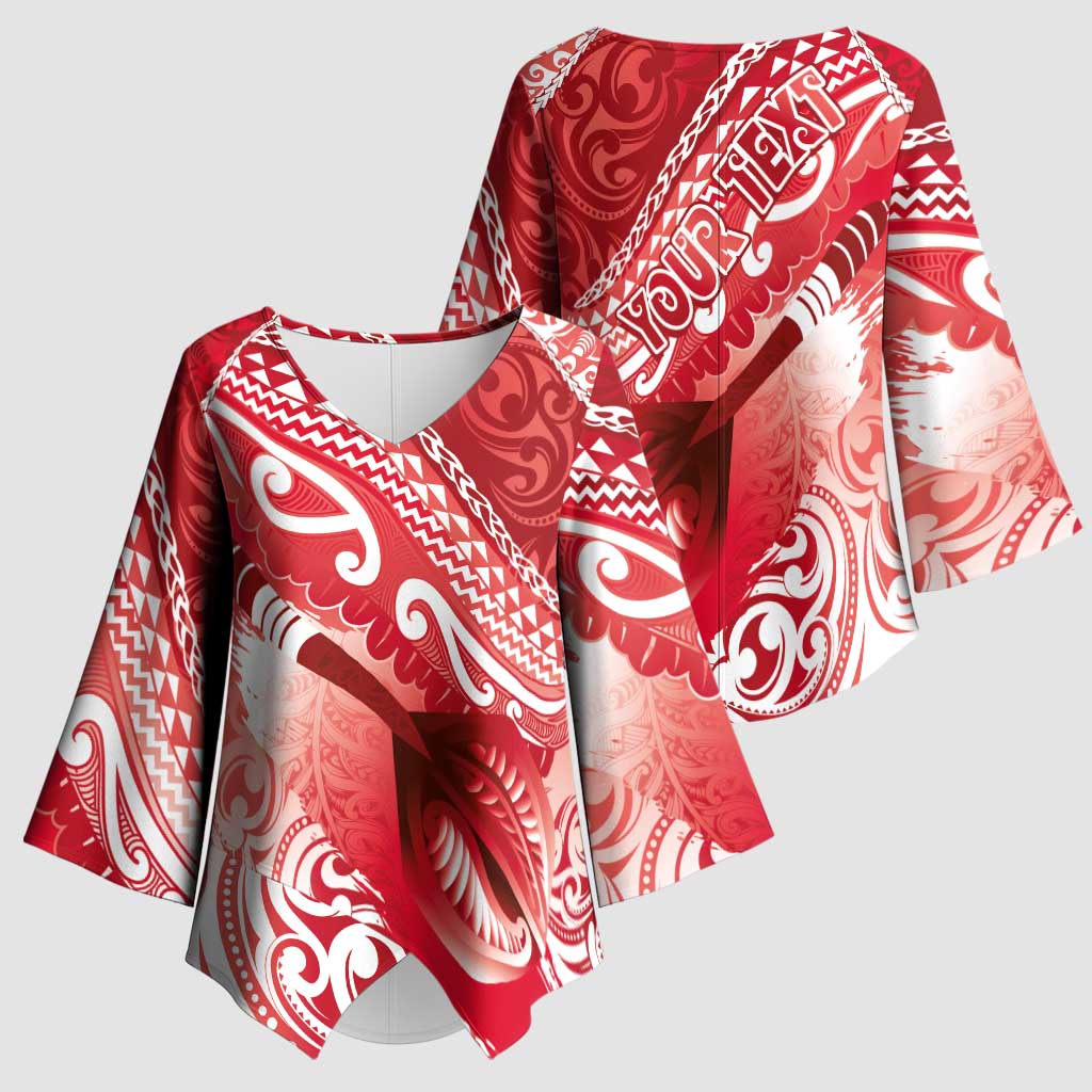 Personalised New Zealand Aotearoa Darts Masters Kimono Sleeve Blouse Maori Art Tattoo with Tribal Dart Symbol Red - Polynesian Pride