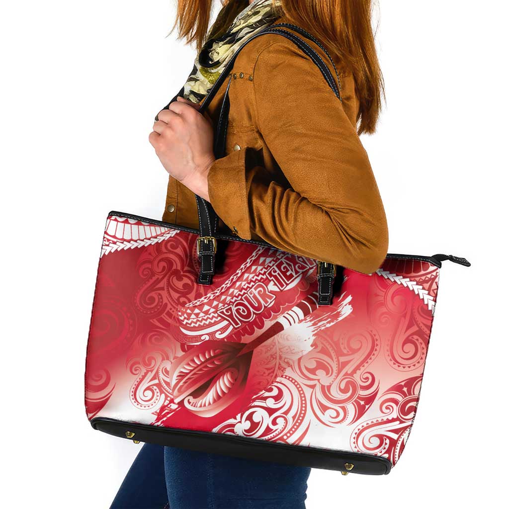 Personalised New Zealand Aotearoa Darts Masters Leather Tote Bag Maori Art Tattoo with Tribal Dart Symbol Red - Polynesian Pride