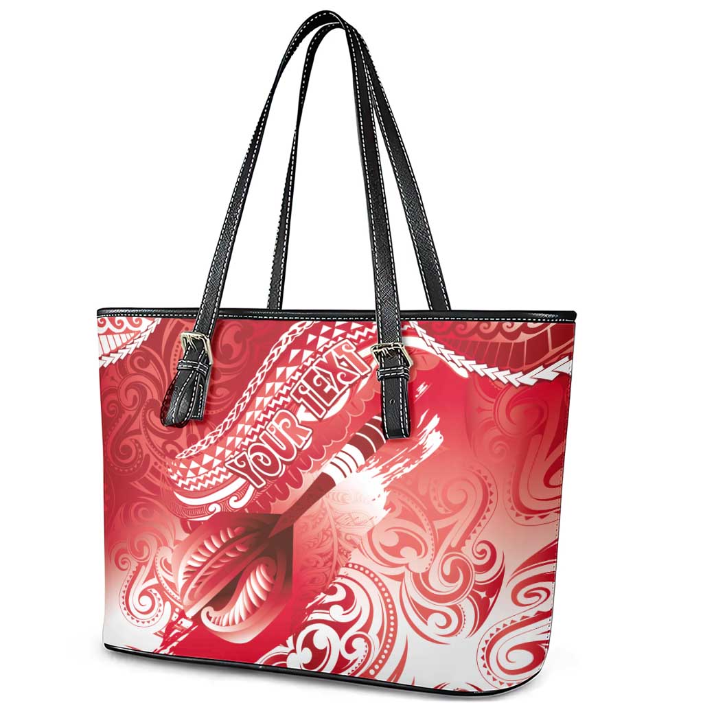 Personalised New Zealand Aotearoa Darts Masters Leather Tote Bag Maori Art Tattoo with Tribal Dart Symbol Red - Polynesian Pride