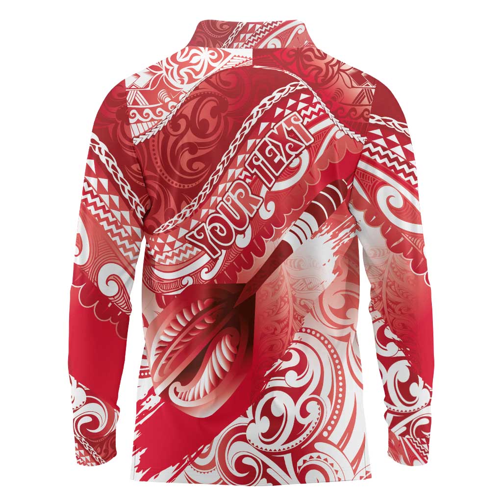 Personalised New Zealand Aotearoa Darts Masters Long Sleeve Polo Shirt Maori Art Tattoo with Tribal Dart Symbol Red - Polynesian Pride