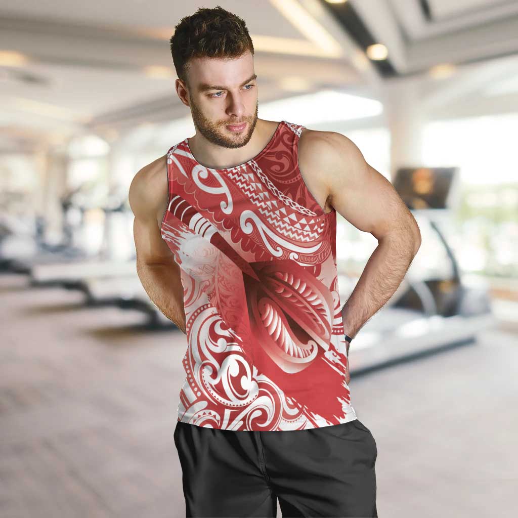 Personalised New Zealand Aotearoa Darts Masters Men Tank Top Maori Art Tattoo with Tribal Dart Symbol Red - Polynesian Pride