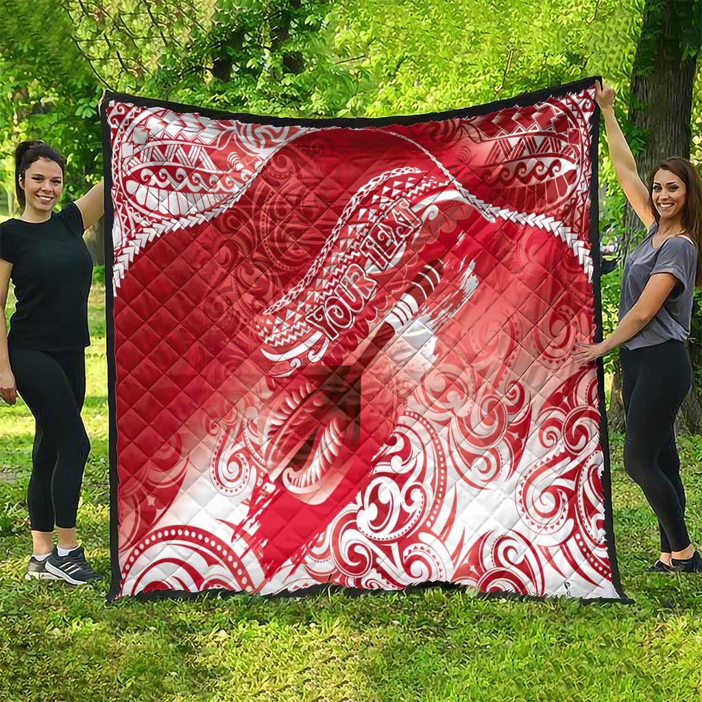Personalised New Zealand Aotearoa Darts Masters Quilt Maori Art Tattoo with Tribal Dart Symbol Red - Polynesian Pride