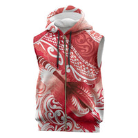 Personalised New Zealand Aotearoa Darts Masters Sleeveless Zip Hoodie Maori Art Tattoo with Tribal Dart Symbol Red - Polynesian Pride