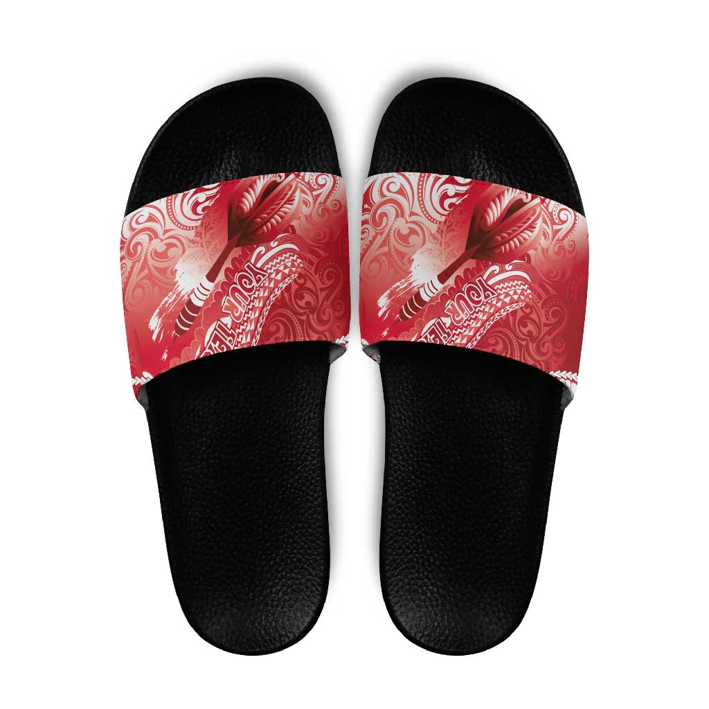 Personalised New Zealand Aotearoa Darts Masters Slide Sandals Maori Art Tattoo with Tribal Dart Symbol Red - Polynesian Pride