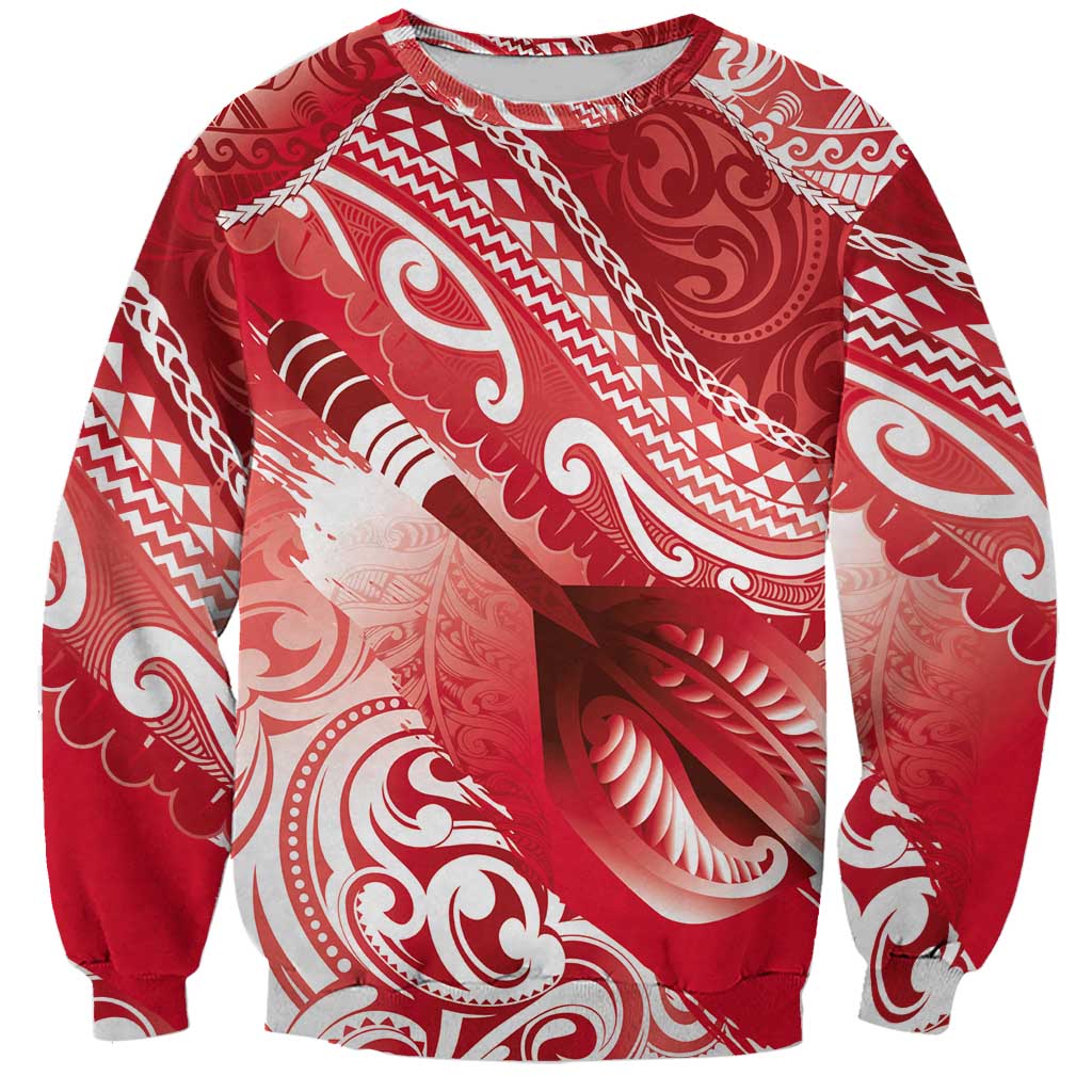 Personalised New Zealand Aotearoa Darts Masters Sweatshirt Maori Art Tattoo with Tribal Dart Symbol Red - Polynesian Pride