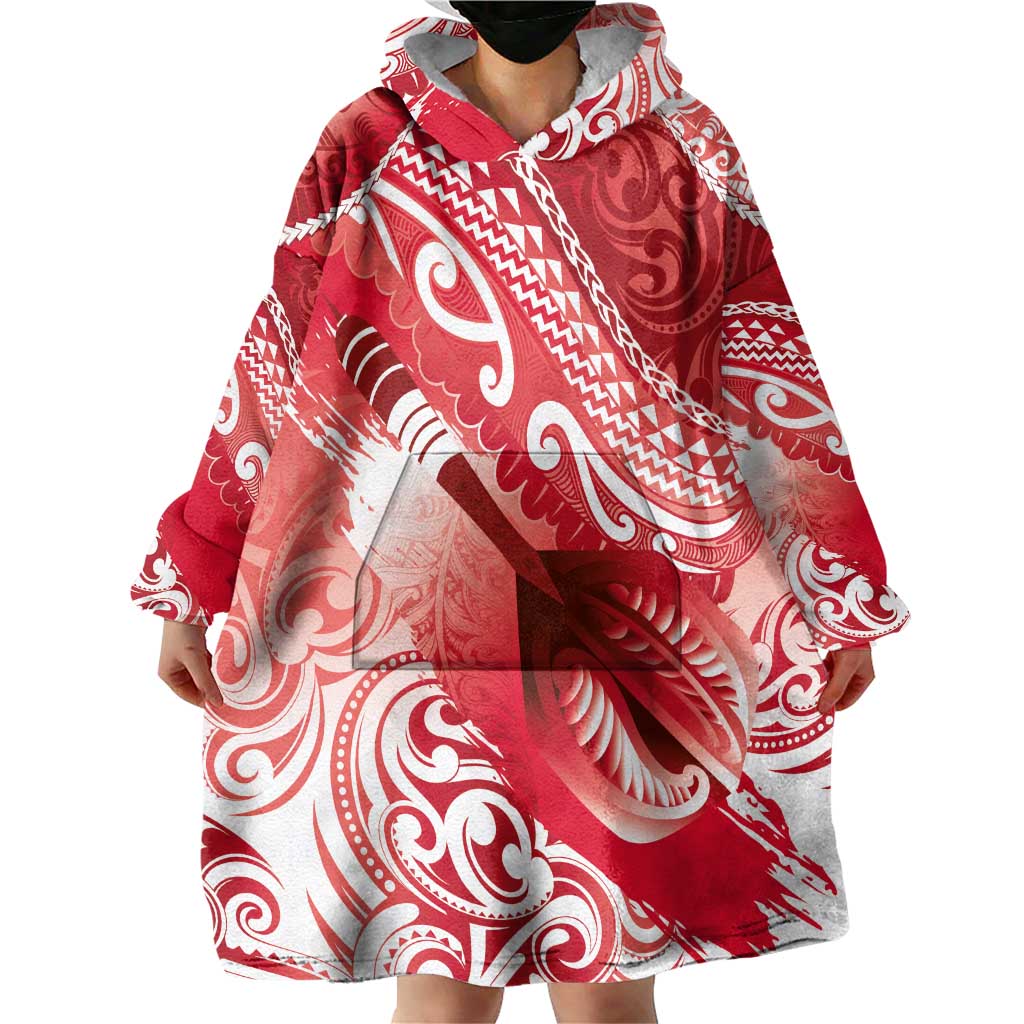 Personalised New Zealand Aotearoa Darts Masters Wearable Blanket Hoodie Maori Art Tattoo with Tribal Dart Symbol Red - Polynesian Pride