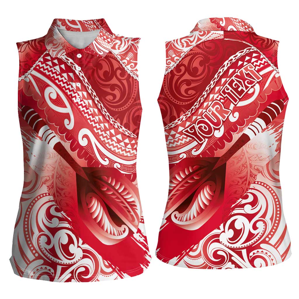 Personalised New Zealand Aotearoa Darts Masters Women Sleeveless Polo Shirt Maori Art Tattoo with Tribal Dart Symbol Red - Polynesian Pride