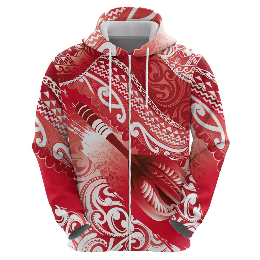 Personalised New Zealand Aotearoa Darts Masters Zip Hoodie Maori Art Tattoo with Tribal Dart Symbol Red - Polynesian Pride