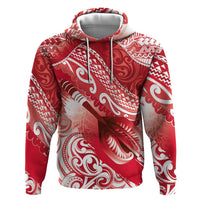 Personalised New Zealand Aotearoa Darts Masters Zip Hoodie Maori Art Tattoo with Tribal Dart Symbol Red - Polynesian Pride