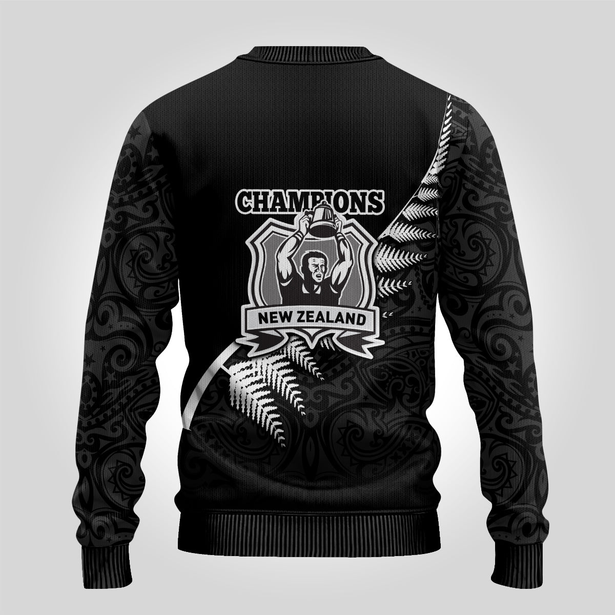 New Zealand World Cup 2023 Ugly Christmas Sweater Aotearoa Champion Rugby with Silver Fern Maori Ethnic Pattern LT03 - Polynesian Pride