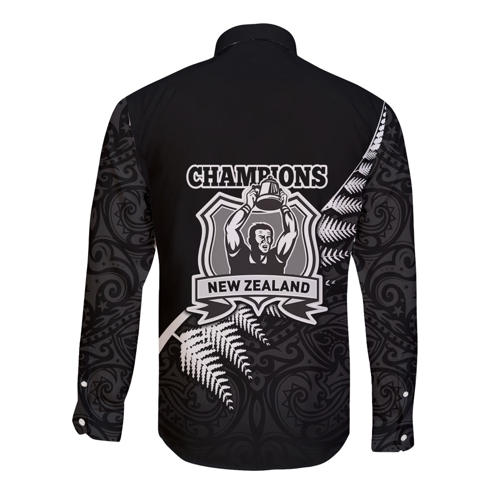New Zealand World Cup 2023 Long Sleeve Button Shirt Aotearoa Champion Rugby with Silver Fern Maori Ethnic Pattern LT03 - Polynesian Pride