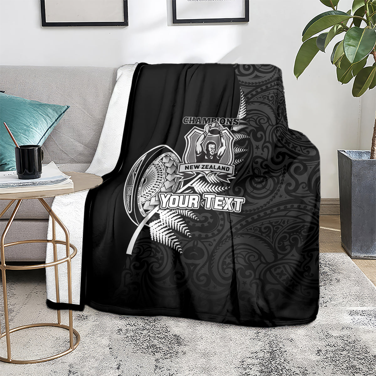 Custom New Zealand World Cup 2023 Blanket Aotearoa Champion Rugby with Silver Fern Maori Ethnic Pattern LT03 - Polynesian Pride