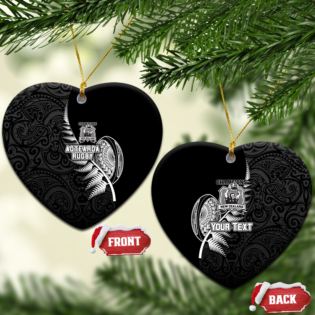 Custom New Zealand World Cup 2023 Ceramic Ornament Aotearoa Champion Rugby with Silver Fern Maori Ethnic Pattern LT03 - Polynesian Pride