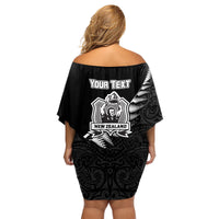 Custom New Zealand World Cup 2023 Family Matching Off Shoulder Short Dress and Hawaiian Shirt Aotearoa Champion Rugby with Silver Fern Maori Ethnic Pattern LT03 - Polynesian Pride