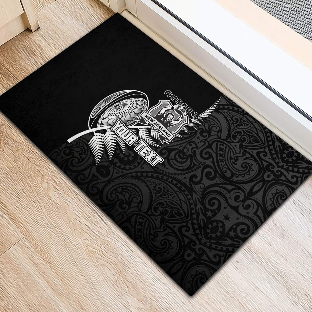 Custom New Zealand World Cup 2023 Rubber Doormat Aotearoa Champion Rugby with Silver Fern Maori Ethnic Pattern LT03 - Polynesian Pride
