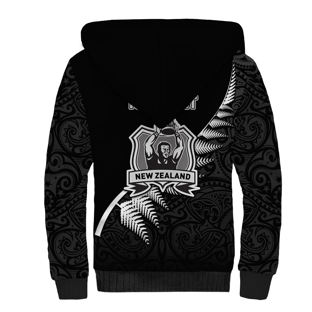 Custom New Zealand World Cup 2023 Sherpa Hoodie Aotearoa Champion Rugby with Silver Fern Maori Ethnic Pattern LT03 - Polynesian Pride
