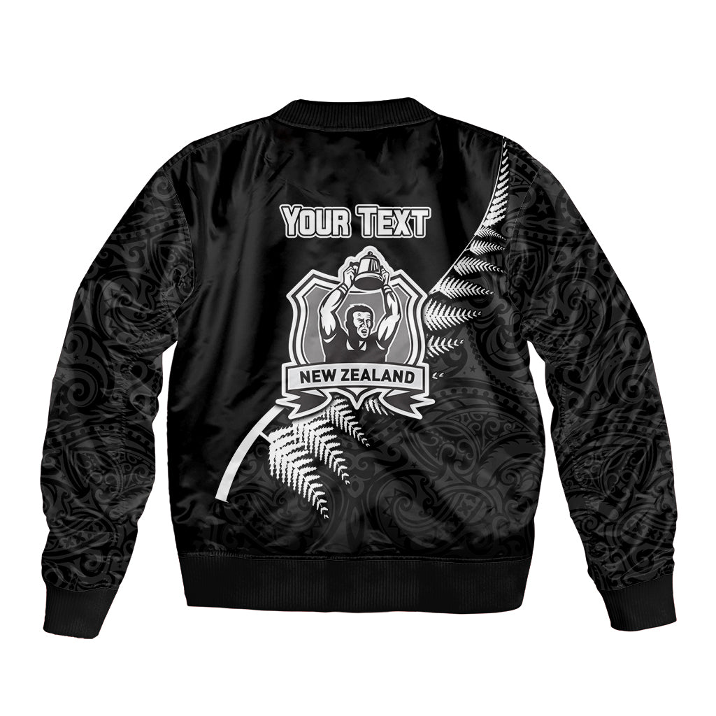 Custom New Zealand World Cup 2023 Sleeve Zip Bomber Jacket Aotearoa Champion Rugby with Silver Fern Maori Ethnic Pattern LT03 - Polynesian Pride
