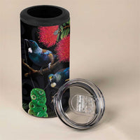 New Zealand Tui 4 in 1 Can Cooler Tumbler Guardians of the Hei Tiki - Maori Art and Plants