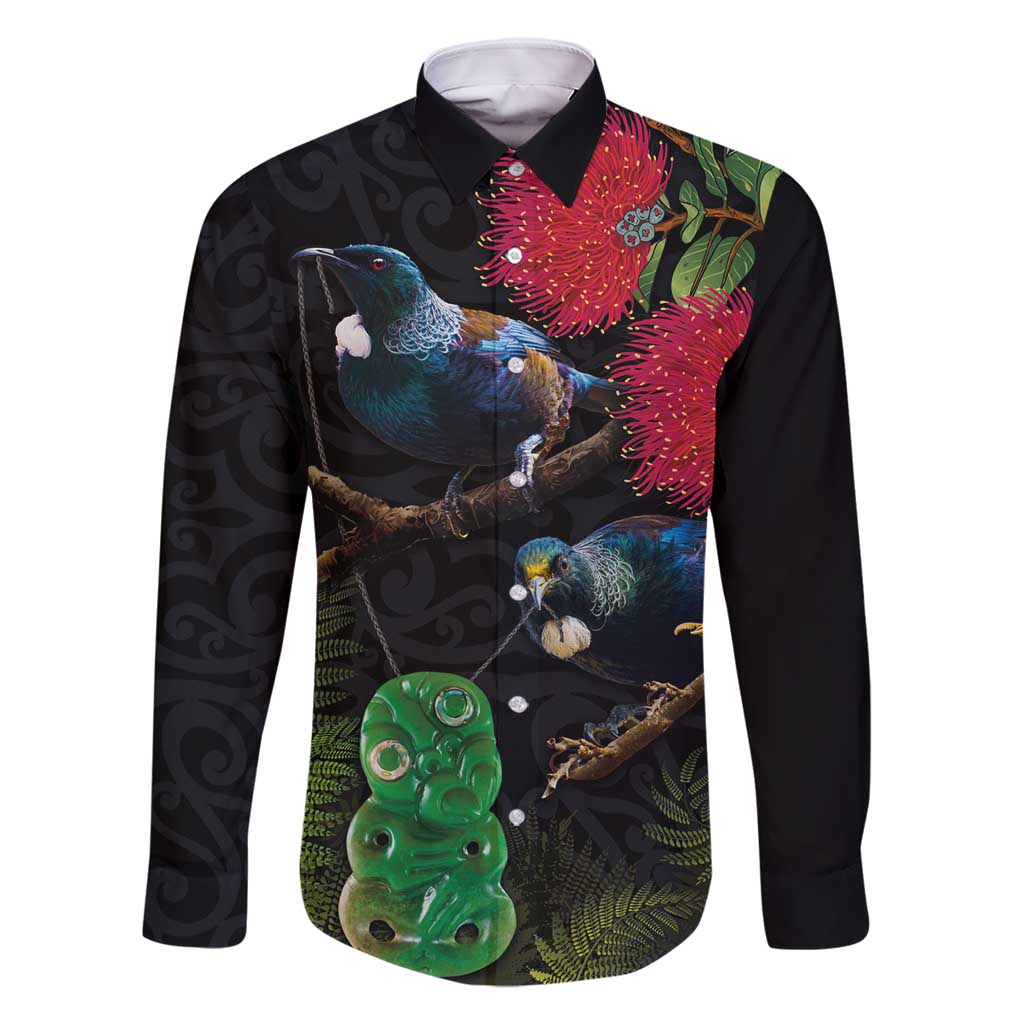 New Zealand Tui Family Matching Long Sleeve Bodycon Dress and Hawaiian Shirt Guardians of the Hei Tiki - Maori Art and Plants