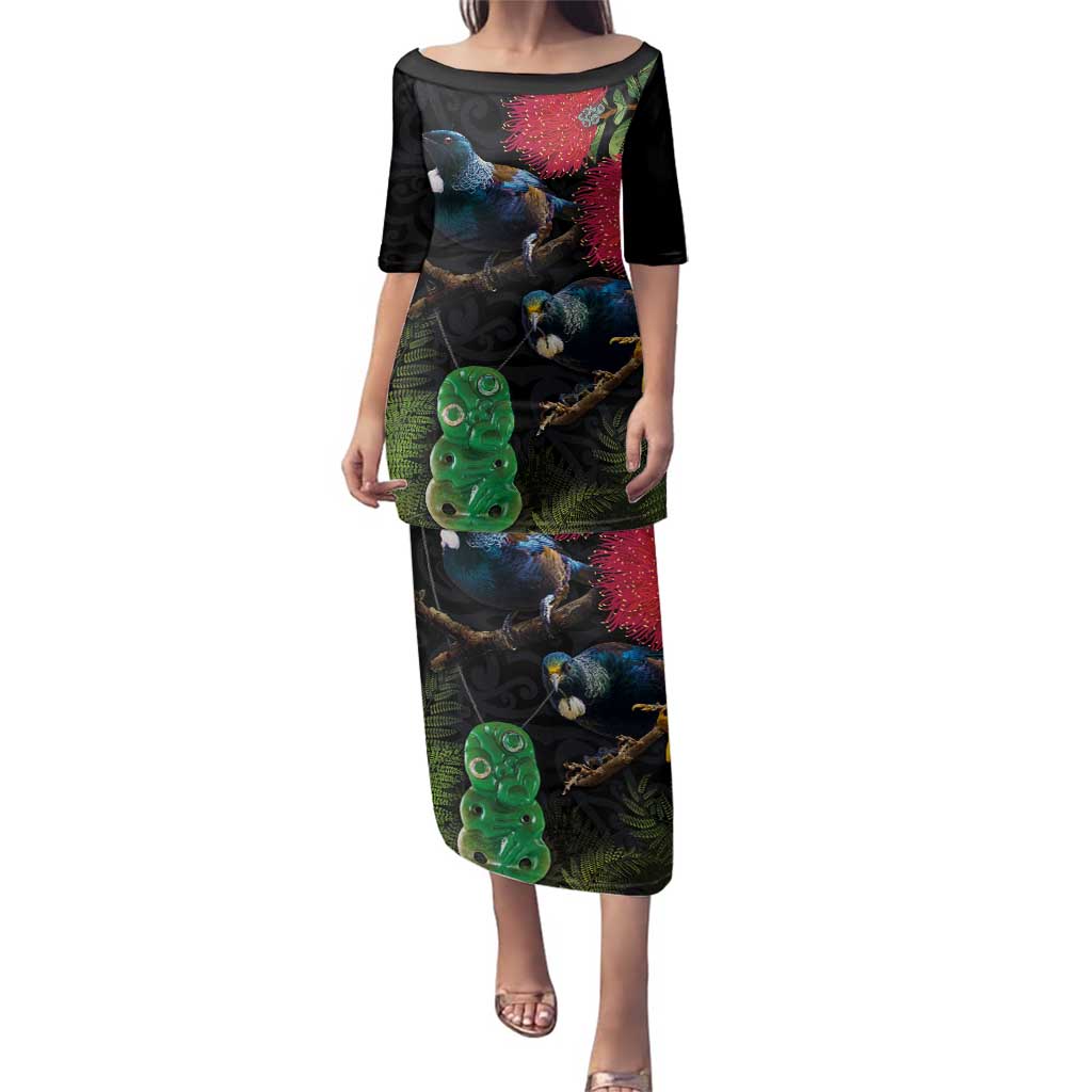 New Zealand Tui Family Matching Puletasi and Hawaiian Shirt Guardians of the Hei Tiki - Maori Art and Plants