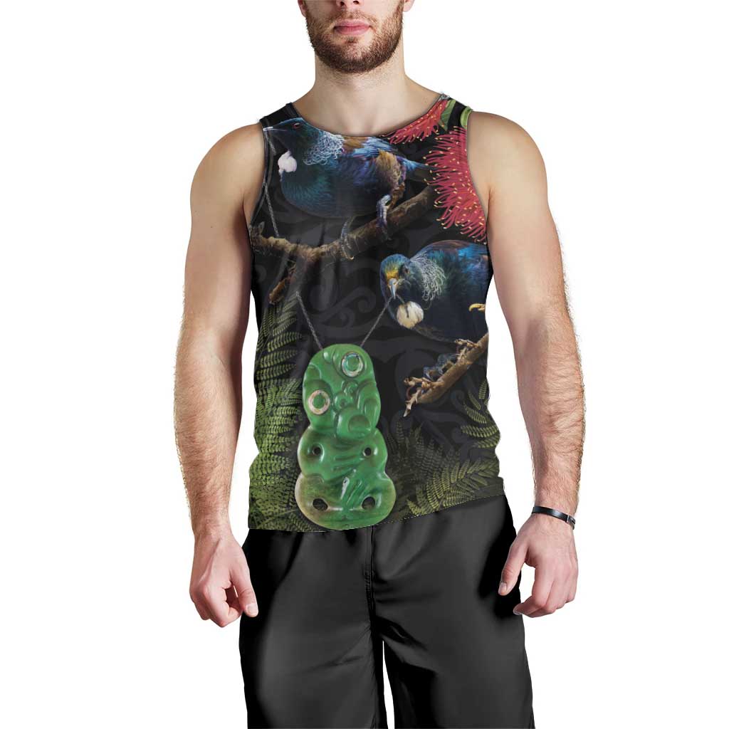 New Zealand Tui Men Tank Top Guardians of the Hei Tiki - Maori Art and Plants