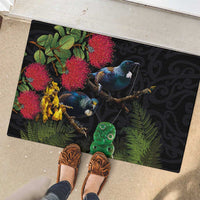 New Zealand Tui Rubber Doormat Guardians of the Hei Tiki - Maori Art and Plants