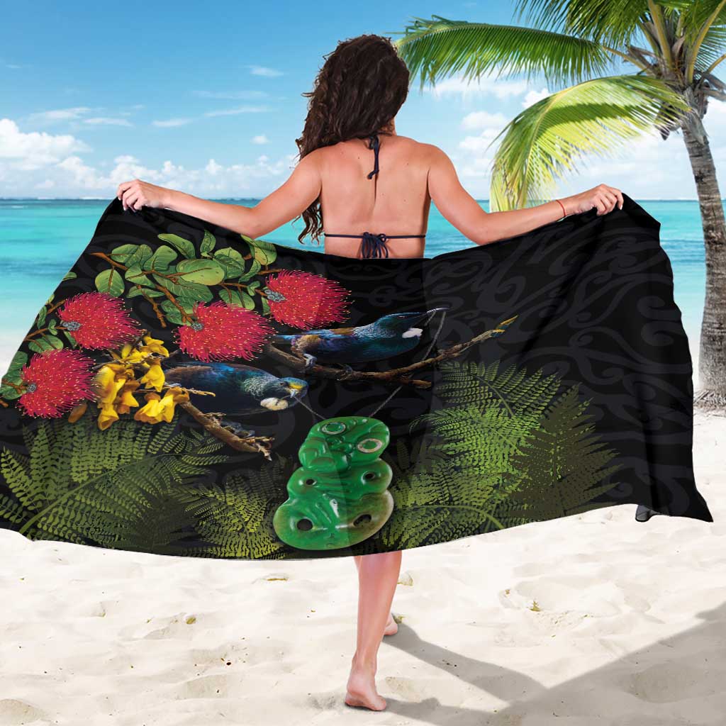 New Zealand Tui Sarong Guardians of the Hei Tiki - Maori Art and Plants