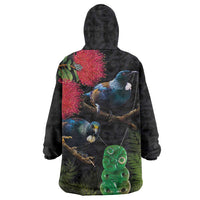 New Zealand Tui Wearable Blanket Hoodie Guardians of the Hei Tiki - Maori Art and Plants