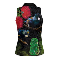 New Zealand Tui Women Sleeveless Polo Shirt Guardians of the Hei Tiki - Maori Art and Plants