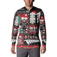 New Zealand Christmas Button Sweatshirt Maori Christmas Spirit - Meri Kirihimete