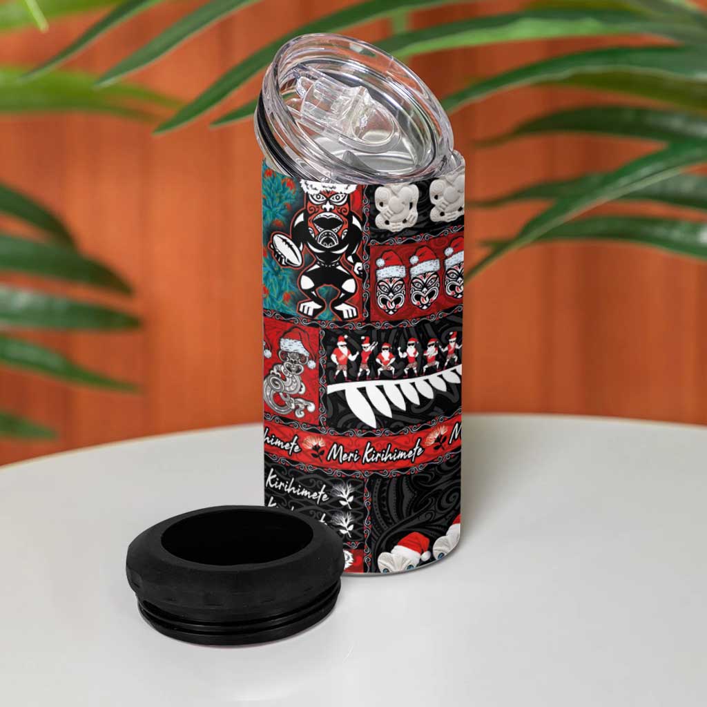 New Zealand Christmas 4 in 1 Can Cooler Tumbler Maori Christmas Spirit - Meri Kirihimete