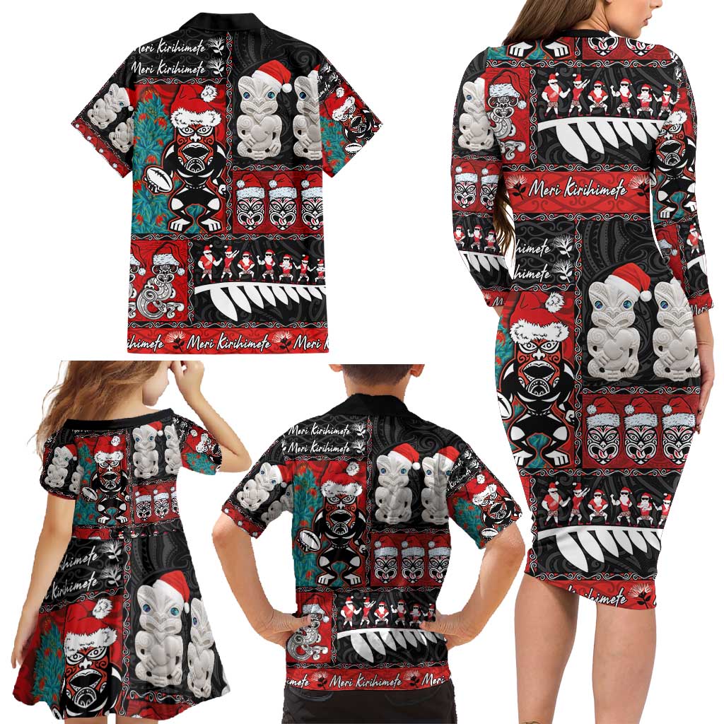 New Zealand Christmas Family Matching Long Sleeve Bodycon Dress and Hawaiian Shirt Maori Christmas Spirit - Meri Kirihimete