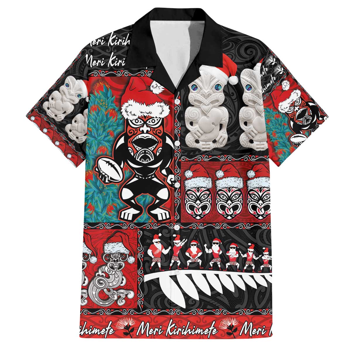New Zealand Christmas Family Matching Off The Shoulder Long Sleeve Dress and Hawaiian Shirt Maori Christmas Spirit - Meri Kirihimete