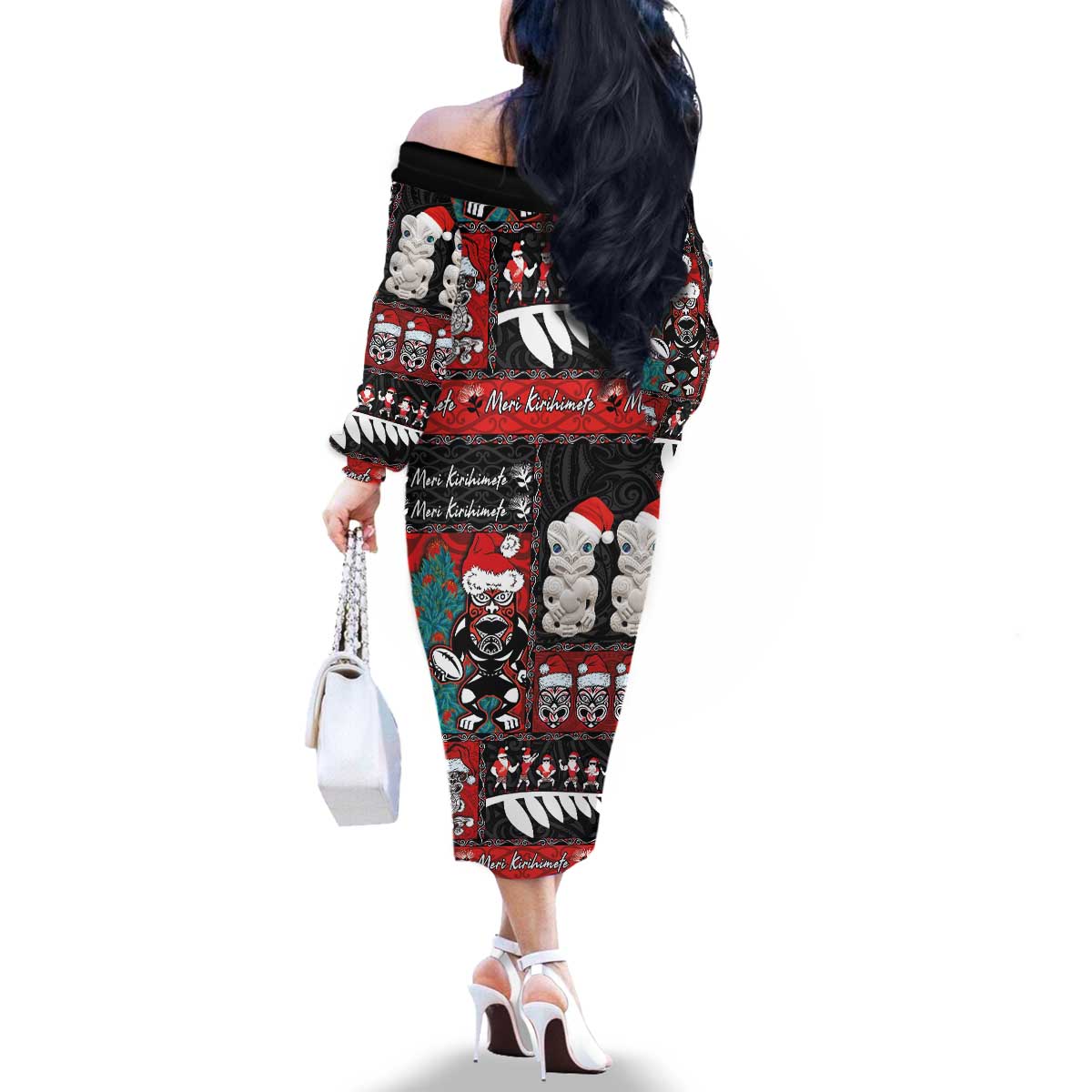 New Zealand Christmas Family Matching Off The Shoulder Long Sleeve Dress and Hawaiian Shirt Maori Christmas Spirit - Meri Kirihimete