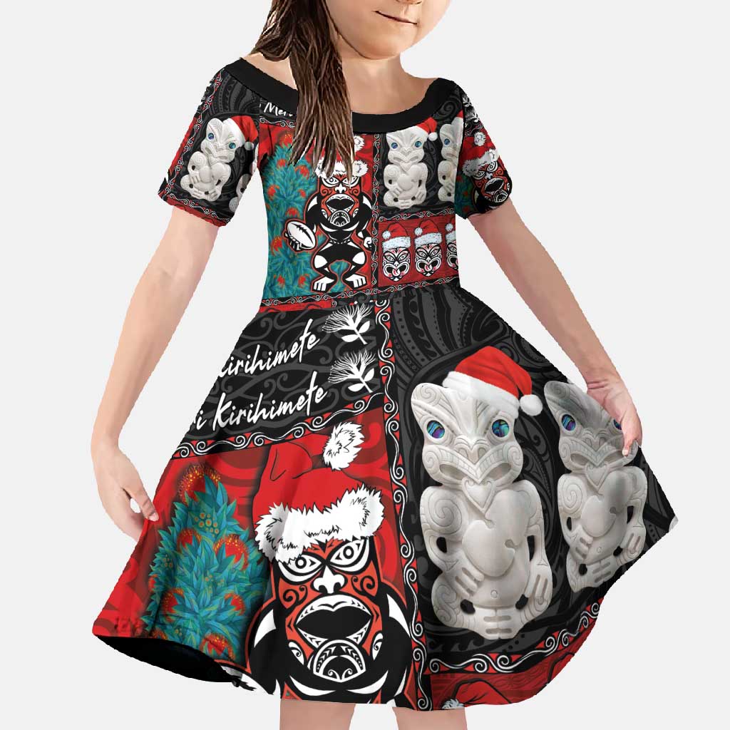 New Zealand Christmas Family Matching Off Shoulder Maxi Dress and Hawaiian Shirt Maori Christmas Spirit - Meri Kirihimete