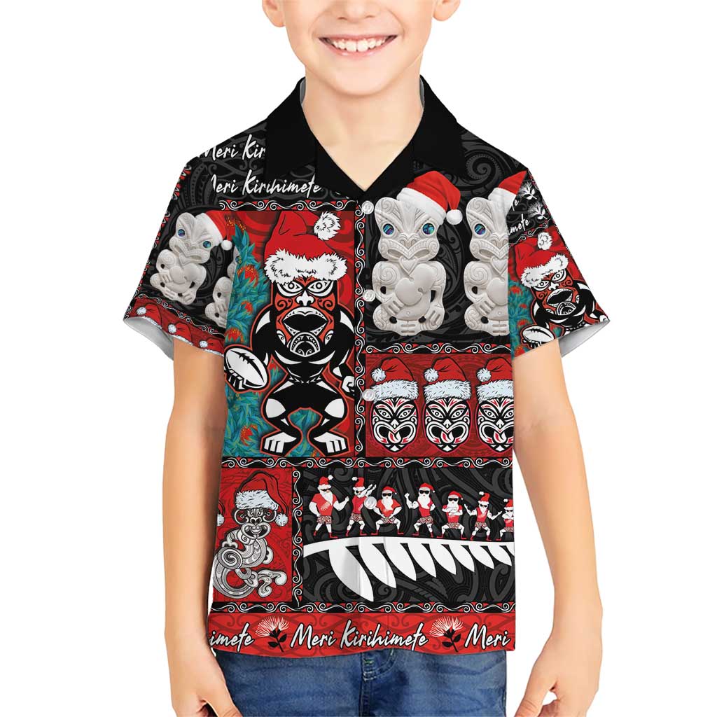 New Zealand Christmas Family Matching Short Sleeve Bodycon Dress and Hawaiian Shirt Maori Christmas Spirit - Meri Kirihimete